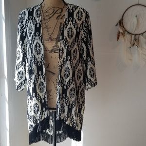 Maurices Black and White Tassel Kimono